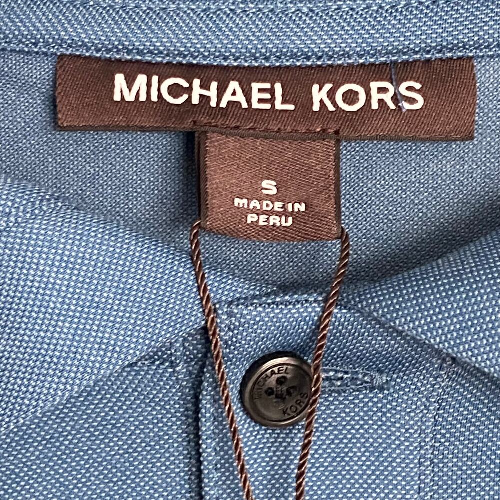 Michael Kors Polo Hoodie Shirt Men's Small Pima Cotton Stretch Ocean Blue NEW - Picture 8 of 13